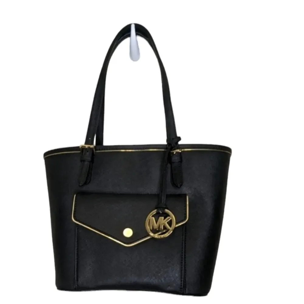 Michael Kors black handbag tote Frame jet set saffiano leather medium - Picture 1 of 13